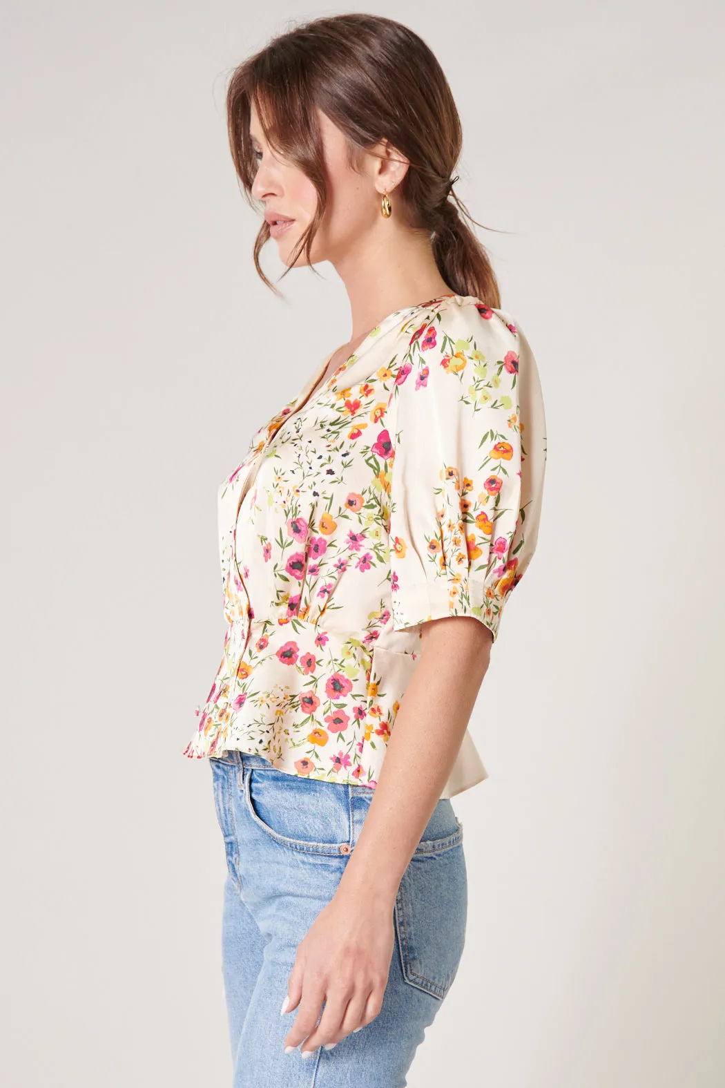 Marcia Floral Puff Sleeve Peplum Blouse sold by Sugarlips product image thumbnail 3