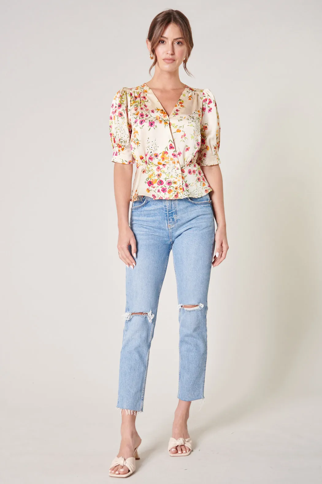 Marcia Floral Puff Sleeve Peplum Blouse sold by Sugarlips product image thumbnail 4