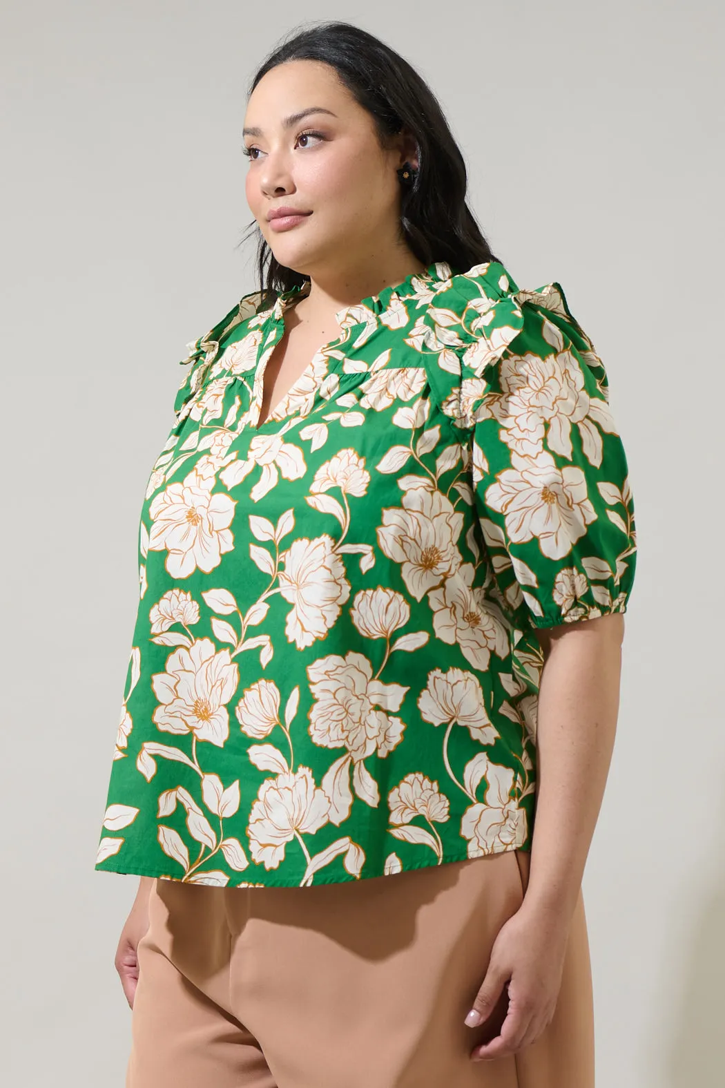 Lucena Floral Paz Poplin Short Sleeve Top Curve sold by Sugarlips product image thumbnail 3
