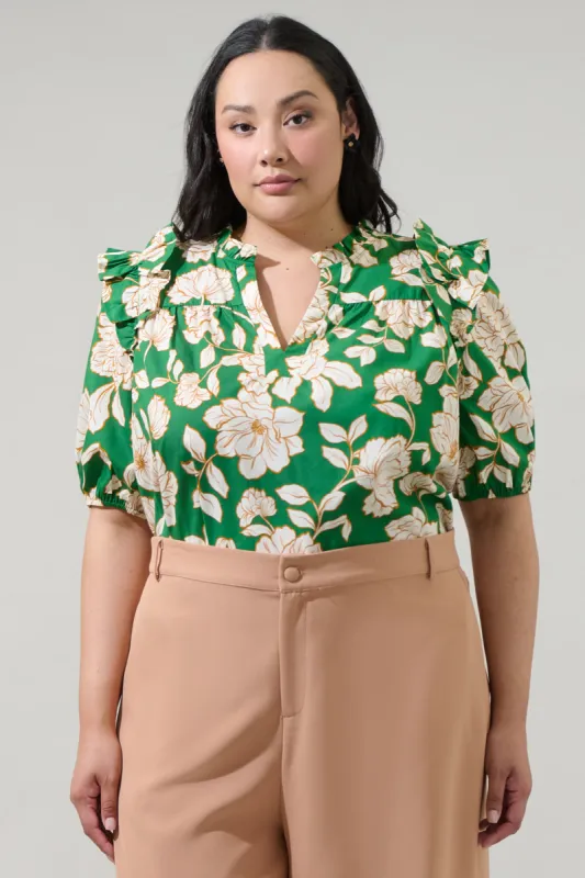 Lucena Floral Paz Poplin Short Sleeve Top Curve sold by Sugarlips