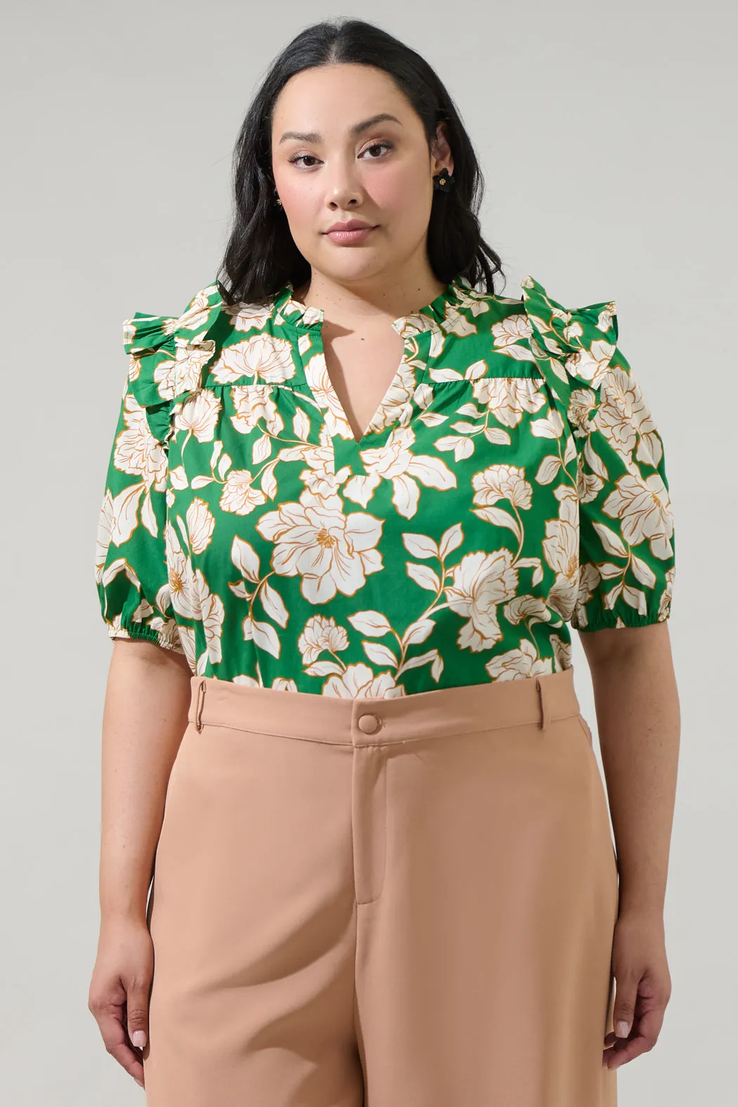 Lucena Floral Paz Poplin Short Sleeve Top Curve sold by Sugarlips
