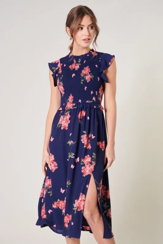 Perla Floral Smocked Midi Dress sold by Sugarlips