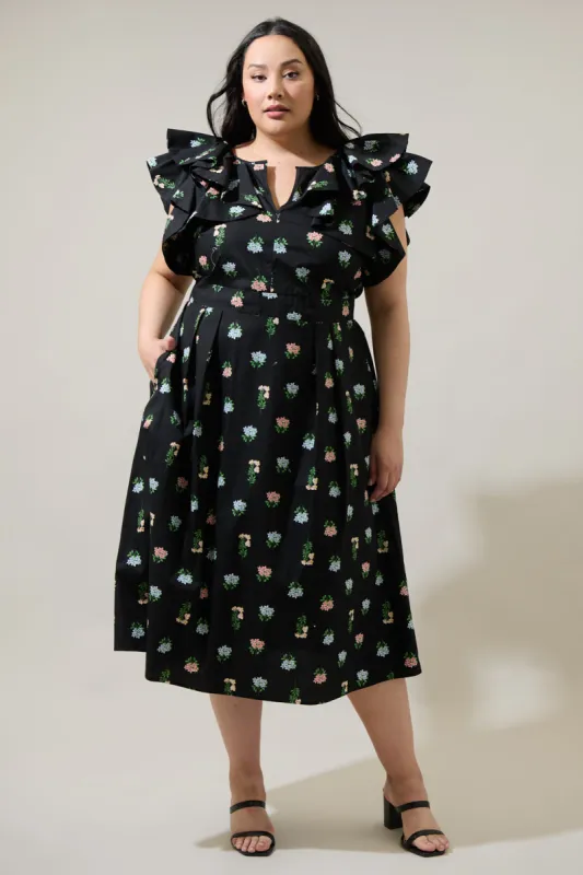 Mayrel Floral Santana Tie Back Midi Dress Curve made by Sugarlips