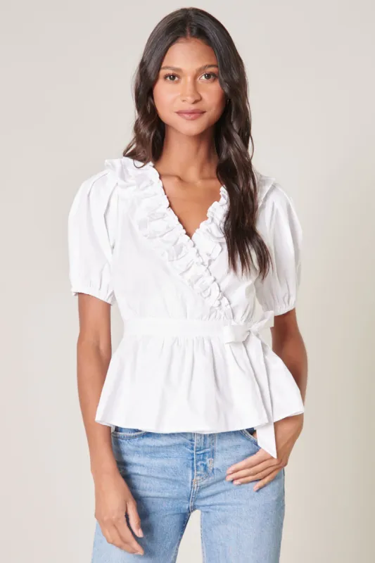 Dulce Ruffle Surplice Poplin Blouse sold by Sugarlips