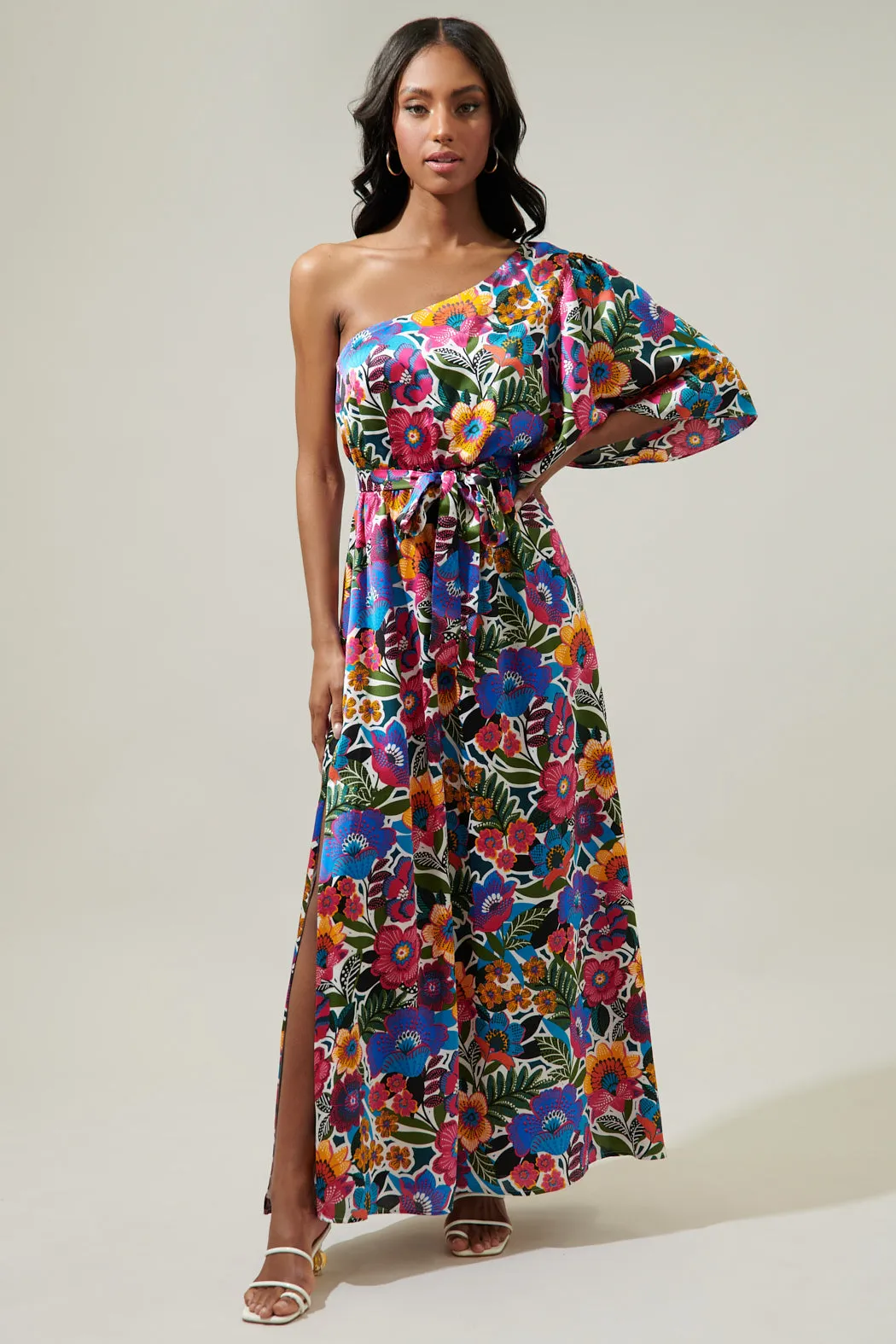 Santa Elena Meara One Shoulder Satin Maxi Dress sold by Sugarlips product image thumbnail 2