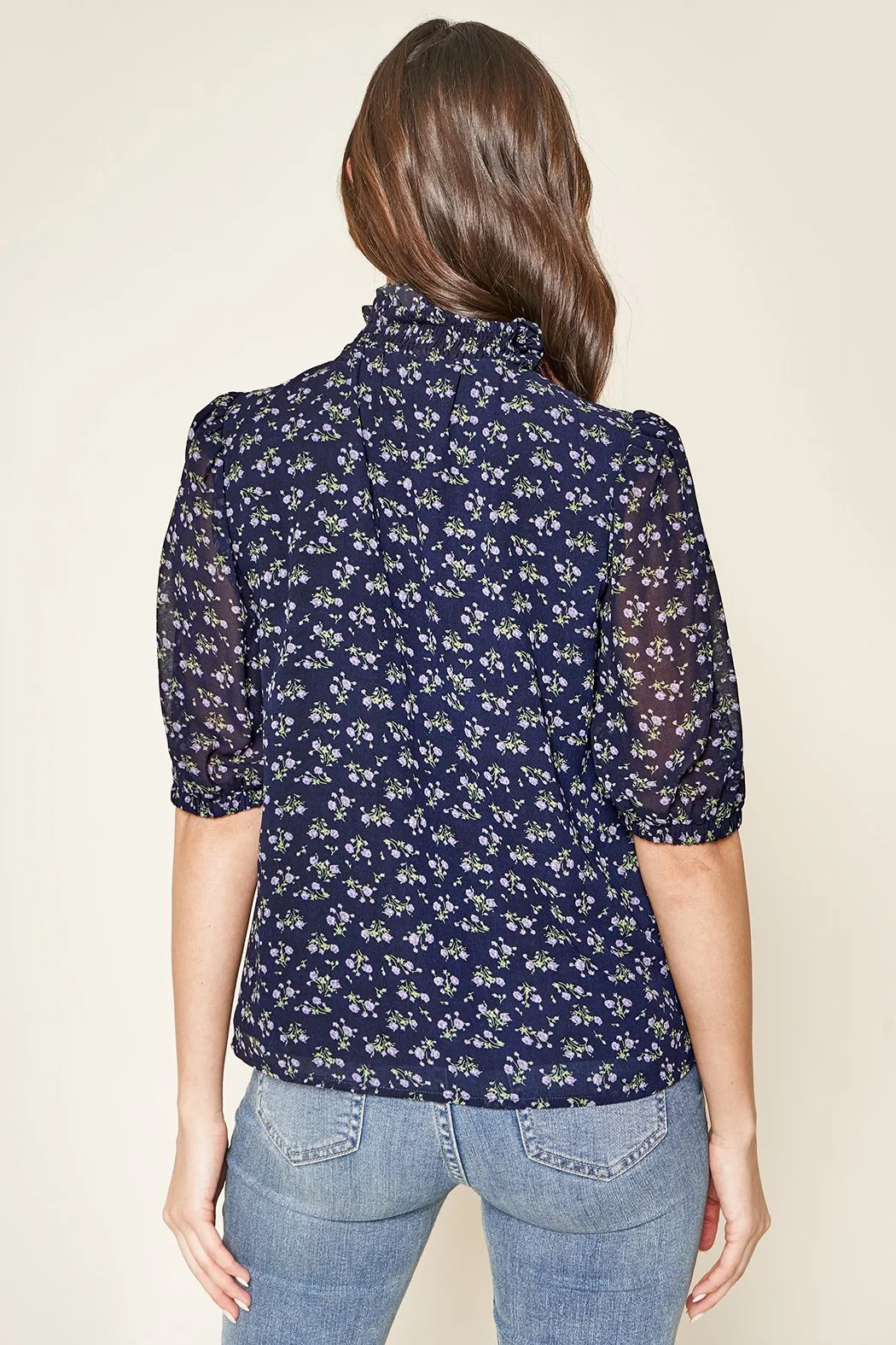 Reeva Floral Print Smocked Mock Neck Top sold by Sugarlips product image thumbnail 2