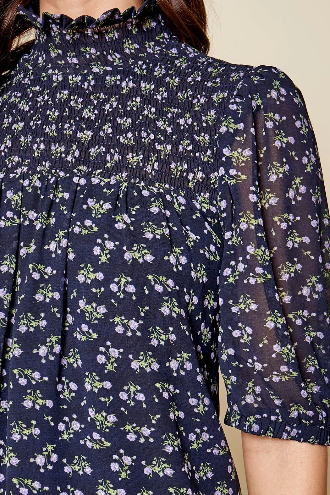 Reeva Floral Print Smocked Mock Neck Top sold by Sugarlips product image thumbnail 5