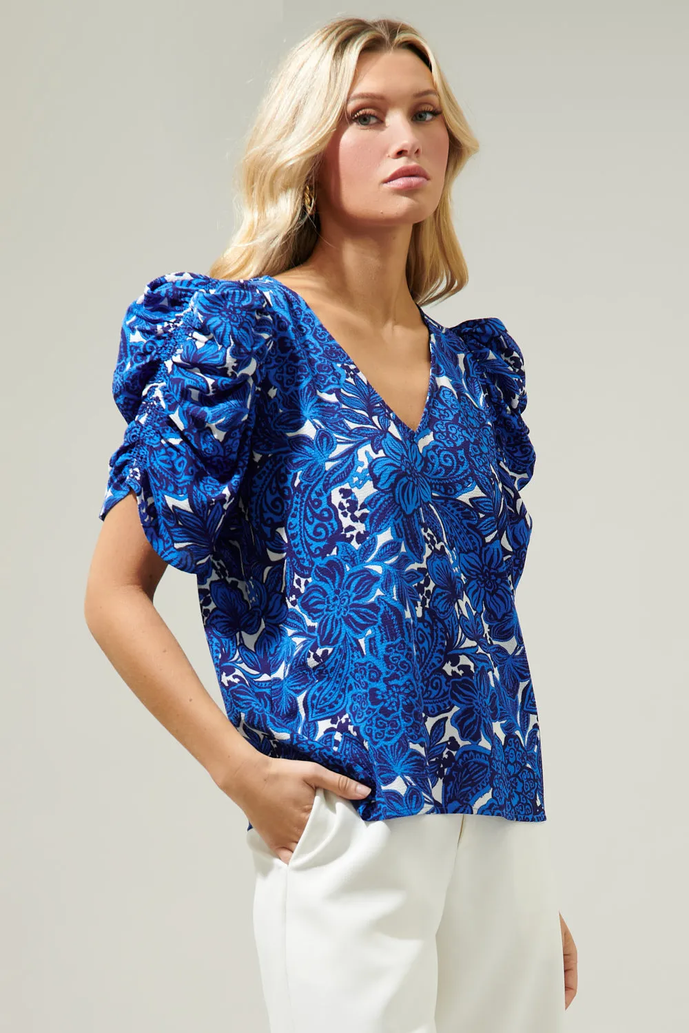Caspian Floral Chancellor Ruched Sleeve Blouse sold by Sugarlips product image thumbnail 3