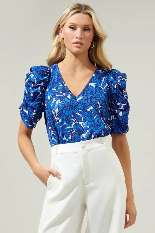 Caspian Floral Chancellor Ruched Sleeve Blouse sold by Sugarlips