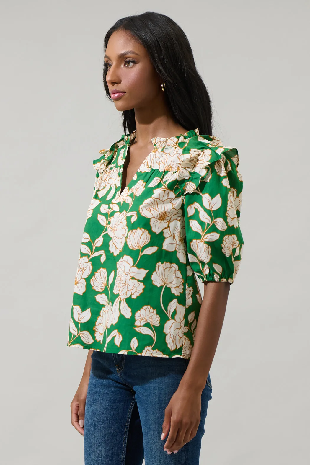 Lucena Floral Paz Poplin Short Sleeve Top sold by Sugarlips product image thumbnail 3