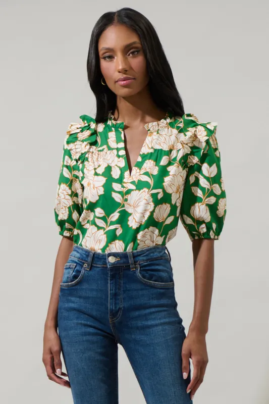 Lucena Floral Paz Poplin Short Sleeve Top sold by Sugarlips