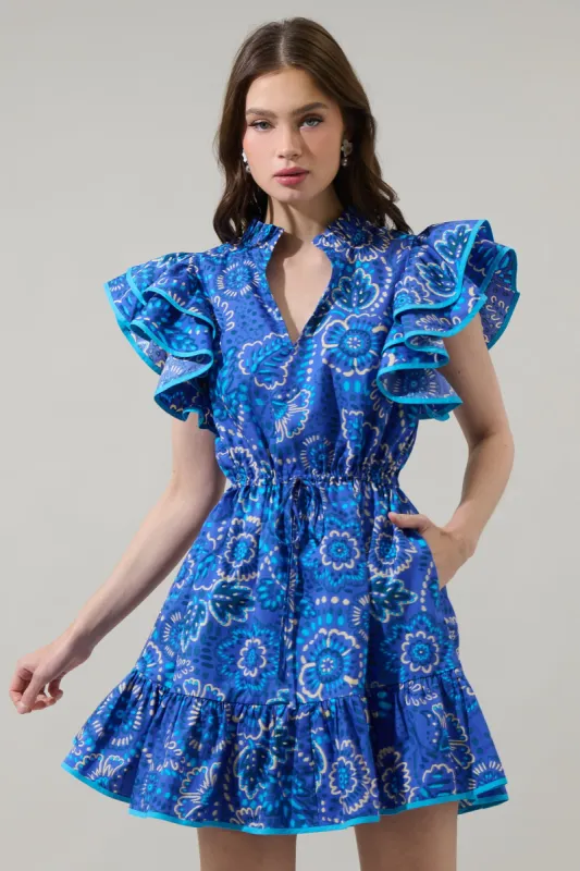 Kenner Floral Alina Ruffle Shift Mini Dress sold by Sugarlips