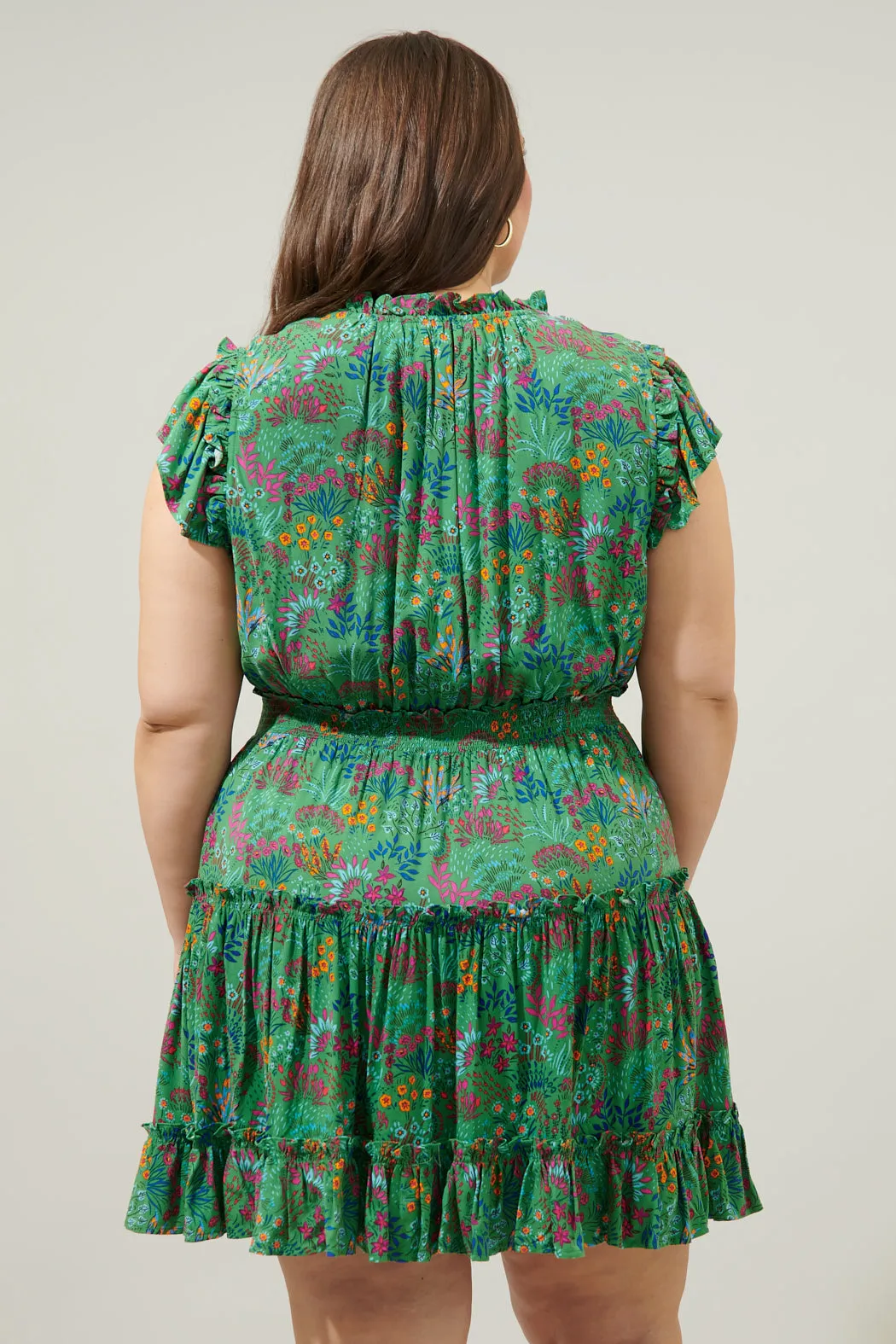 Ruya Floral Split Neck Toledo Tiered Mini Dress Curve sold by Sugarlips product image thumbnail 3