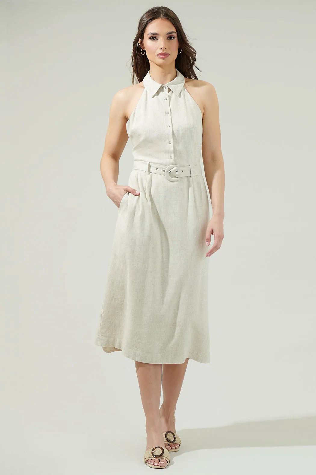 Rina Linen Halter Midi Dress sold by Sugarlips