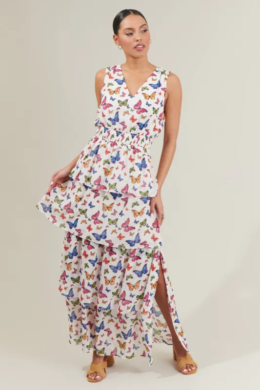Bess Butterfly Tiered Maxi Dress sold by Sugarlips