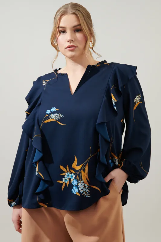 Dusk Bloom Floral Wilhem Ruffle Blouse Curve sold by Sugarlips