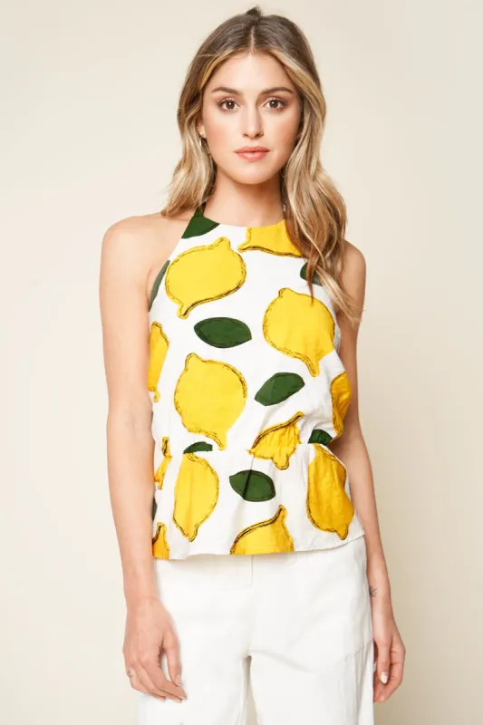 Pucker Up White Lemon Print Halter Top sold by Sugarlips