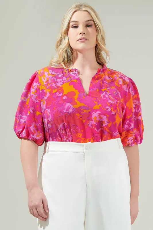Flirty Floral Split Neck Blouse Curve sold by Sugarlips