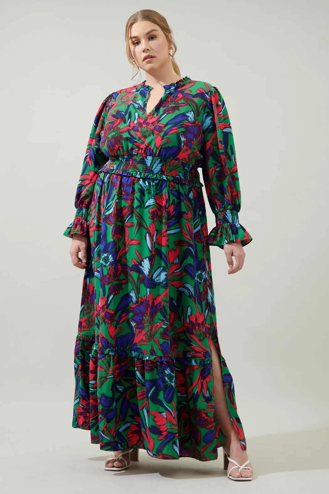 Tropical State of Mind Leandra Ruffle Maxi Dress Curve sold by Sugarlips