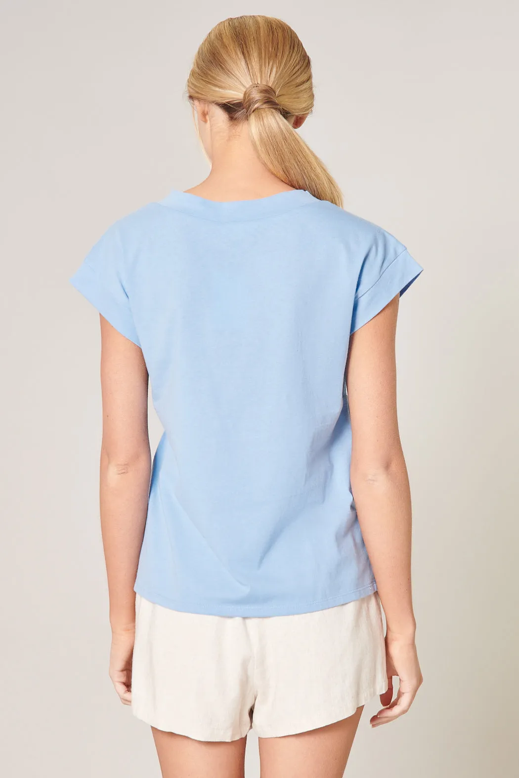 Roselyn V-Neck Drop Shoulder Cotton Knit T-Shirt sold by Sugarlips product image thumbnail 2