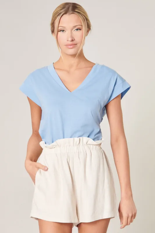 Roselyn V-Neck Drop Shoulder Cotton Knit T-Shirt sold by Sugarlips