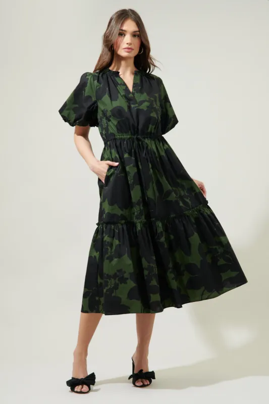 Night Moss Ginny Bubble Sleeve Midi Dress sold by Sugarlips