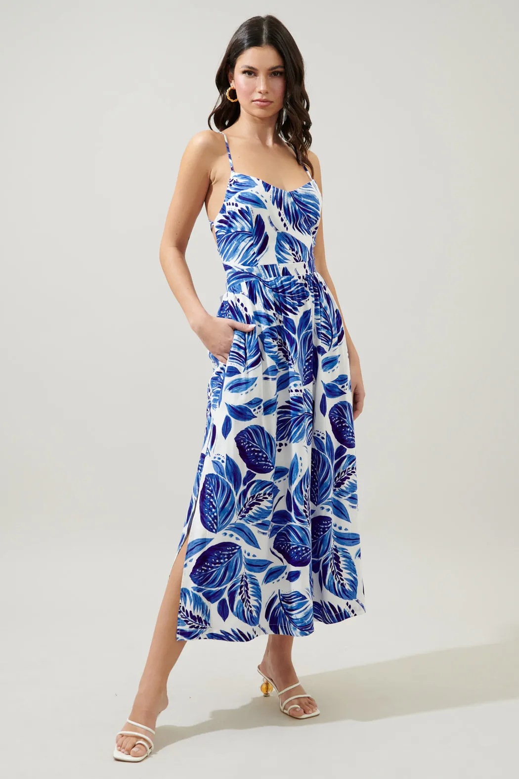 Dawson Palm Print Aisha Open Back Midi Dress sold by Sugarlips product image thumbnail 2