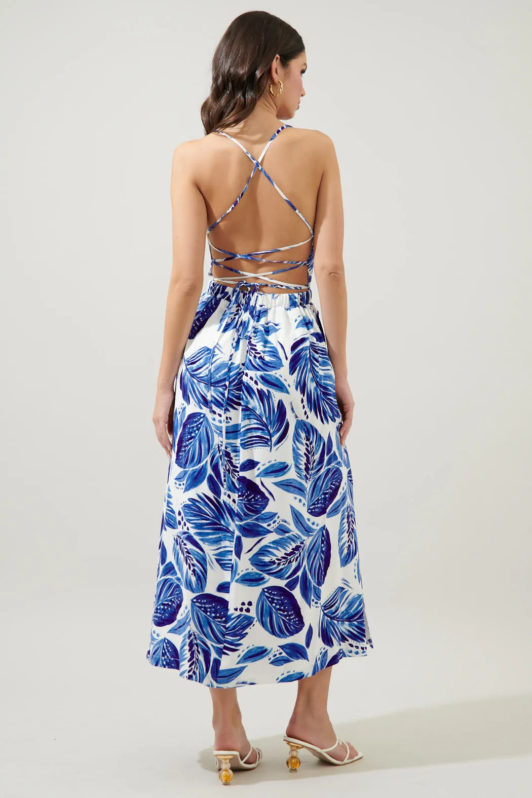 Dawson Palm Print Aisha Open Back Midi Dress sold by Sugarlips product image thumbnail 3