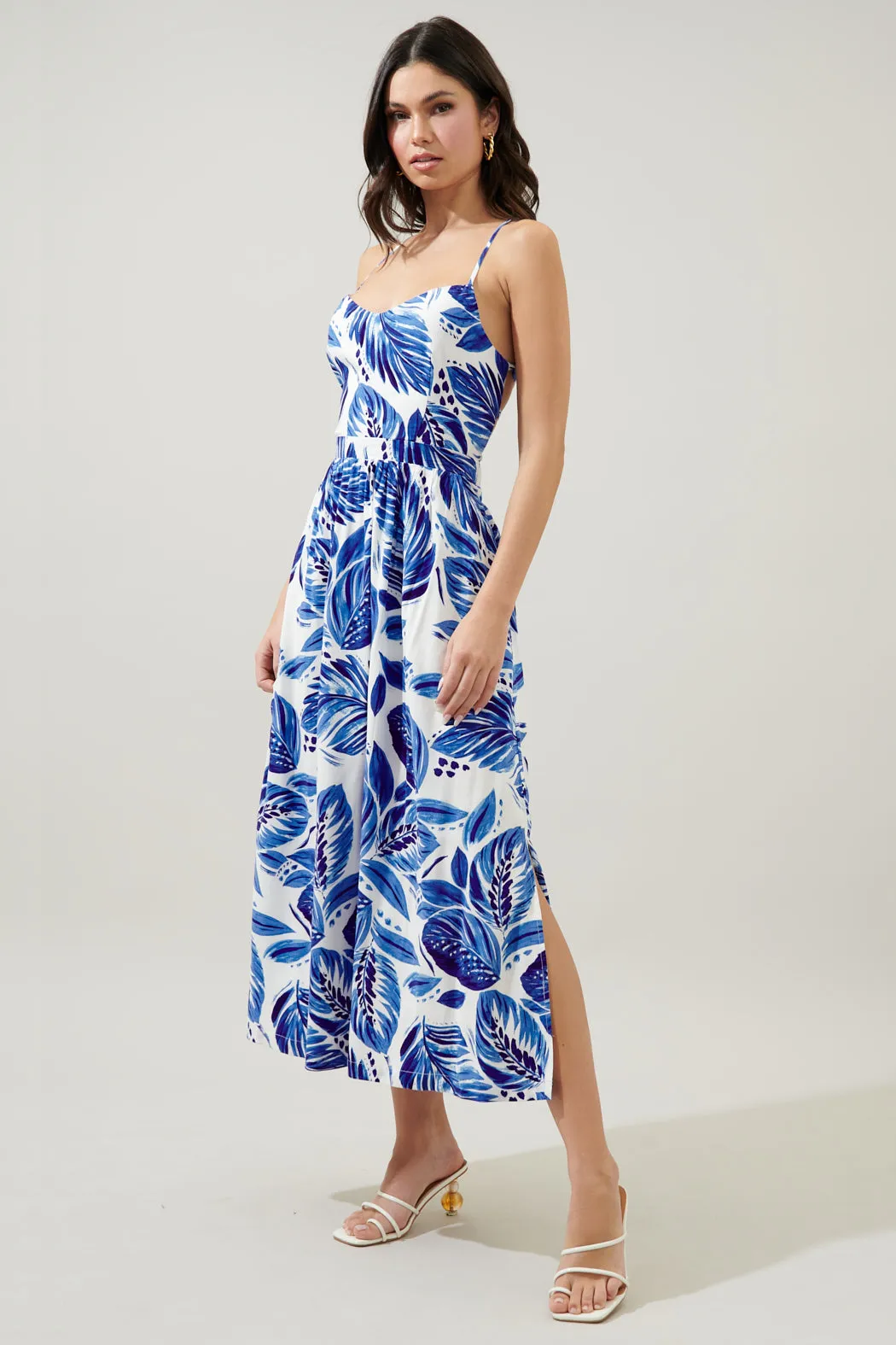 Dawson Palm Print Aisha Open Back Midi Dress sold by Sugarlips product image thumbnail 4