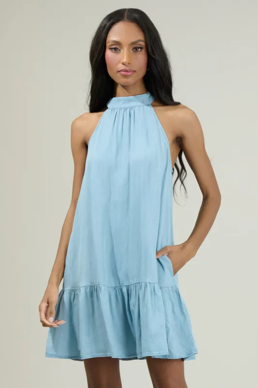 Laly Chambray Mini Ruffle Dress sold by Sugarlips