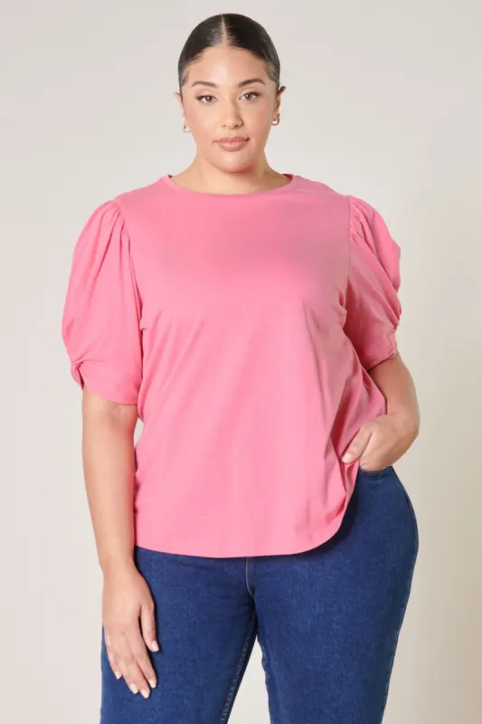 Olivia Knot Puff Sleeve Cotton Knit Top Curve sold by Sugarlips