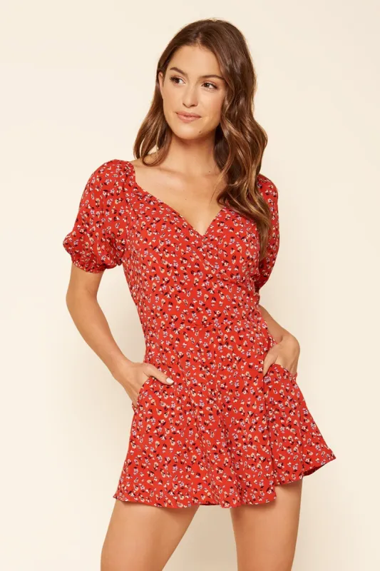 Bloom Floral Everheart Puff Sleeve Romper sold by Sugarlips