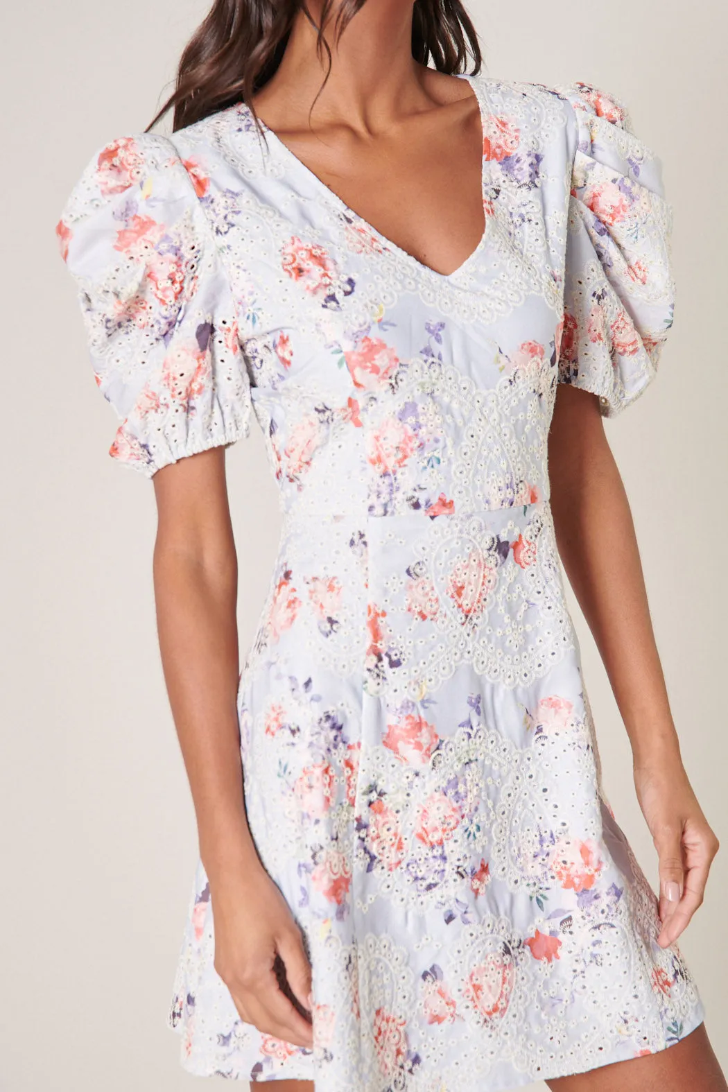 Rosalia Floral Eyelet Mini Dress sold by Sugarlips product image thumbnail 5