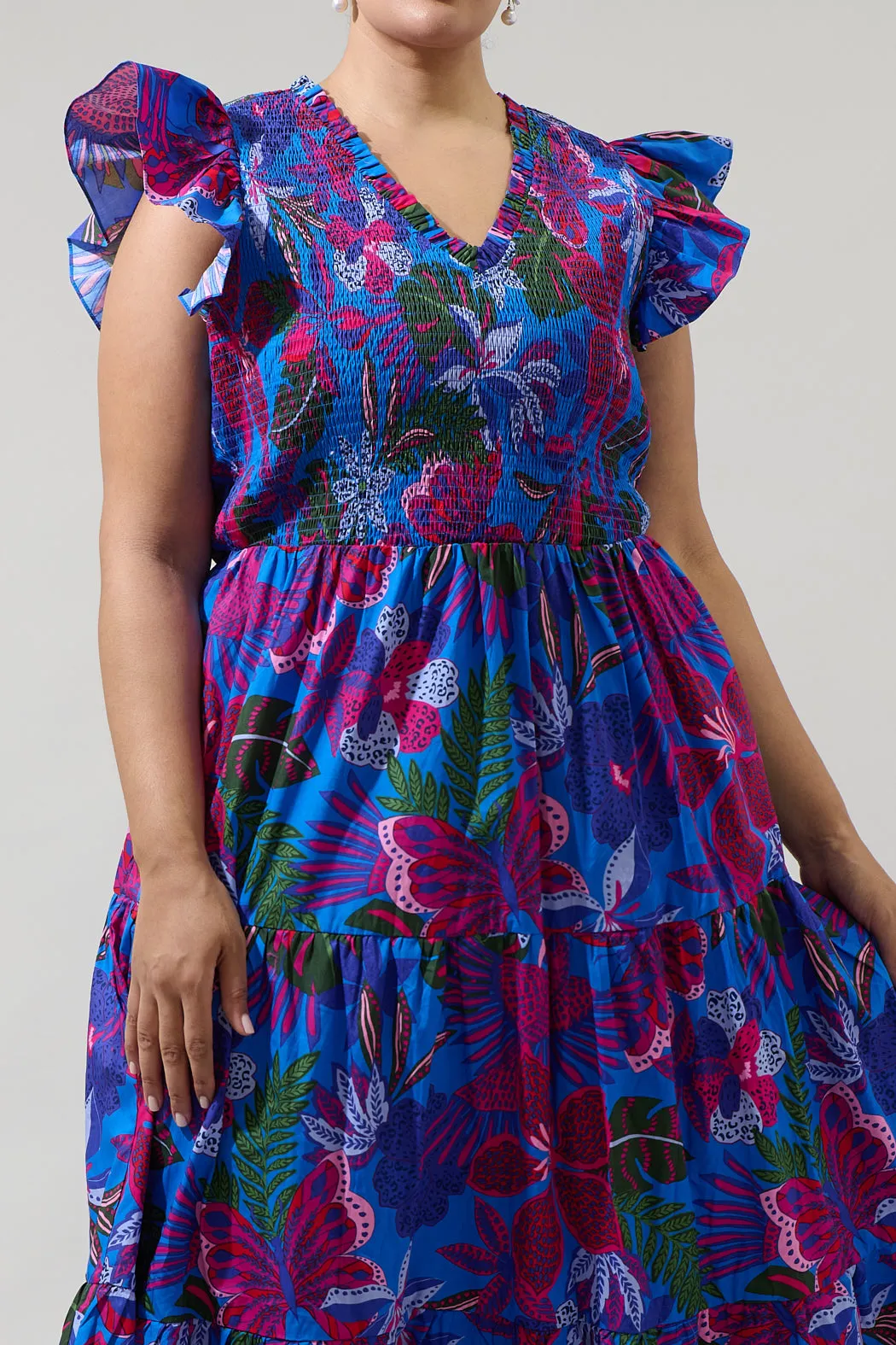 Mela Tropics Sunfire Smocked Bodice Tiered Midi Dress Curve sold by Sugarlips product image thumbnail 5