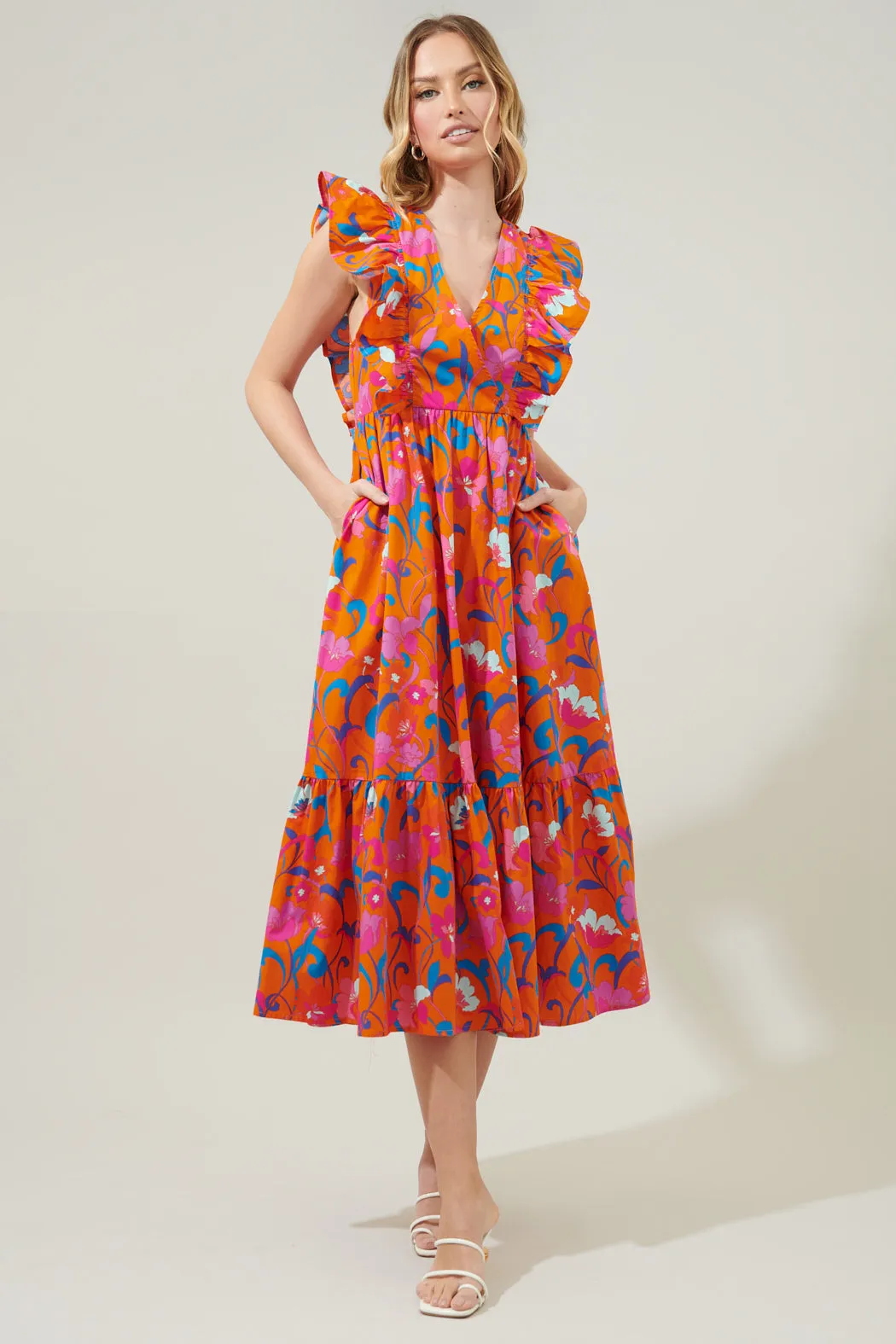 Baila Floral Fairness Poplin Surplice Midi Dress sold by Sugarlips product image thumbnail 5