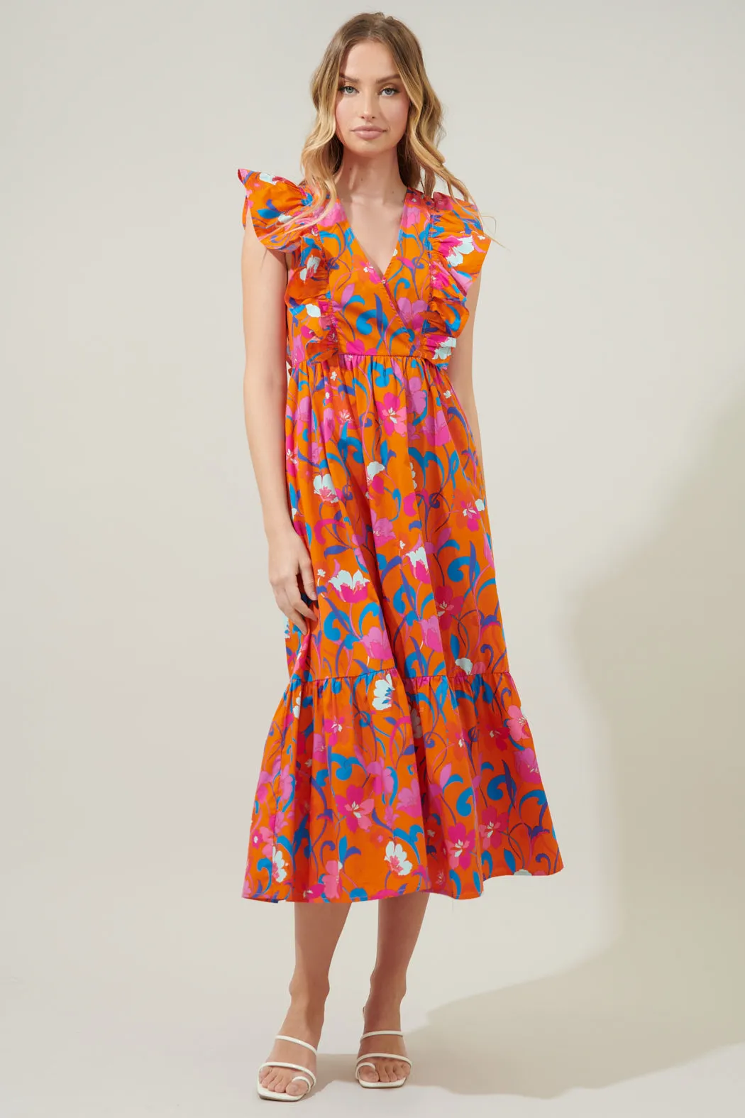Baila Floral Fairness Poplin Surplice Midi Dress sold by Sugarlips product image thumbnail 2