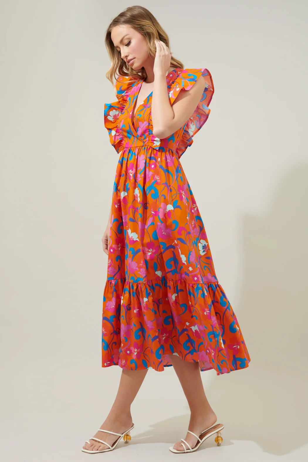 Baila Floral Fairness Poplin Surplice Midi Dress sold by Sugarlips product image thumbnail 4