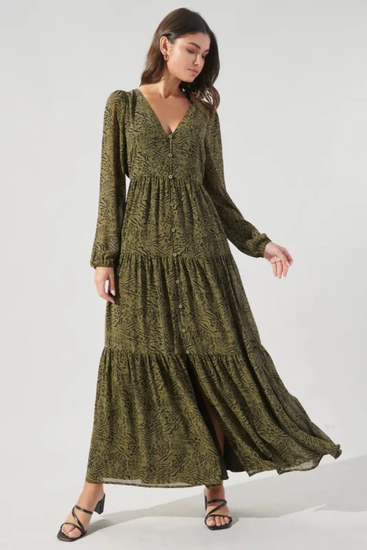 Leonna Olive Leopard Monaco Maxi Tiered Dress sold by Sugarlips