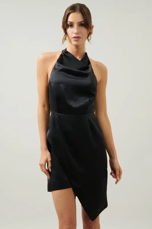 Bachata Satin Asymmetrical Hatler Mini Dress sold by Sugarlips