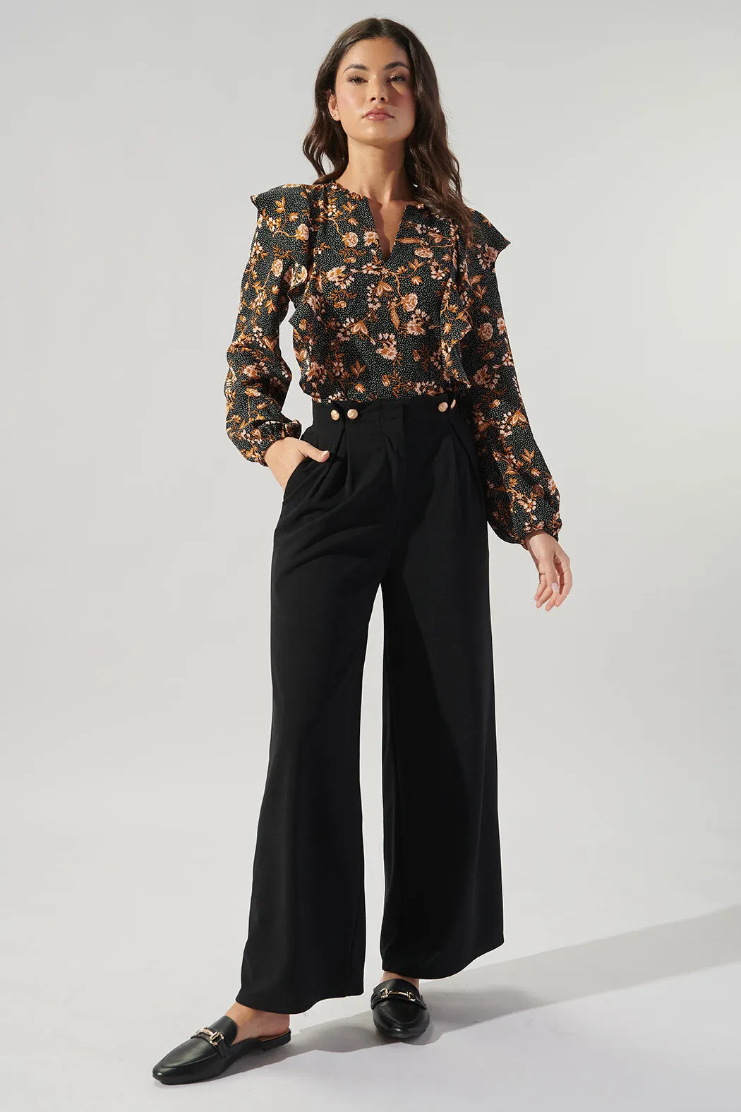 Beaumont Button Detail Wide Leg Pants sold by Sugarlips product image thumbnail 4