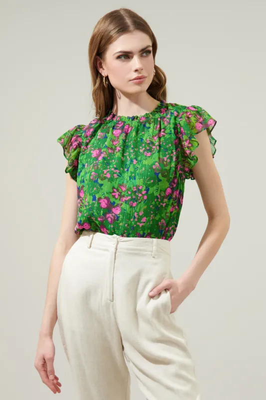 Sugarplum Floral Beya Chiffon Cap Sleeve Top sold by Sugarlips