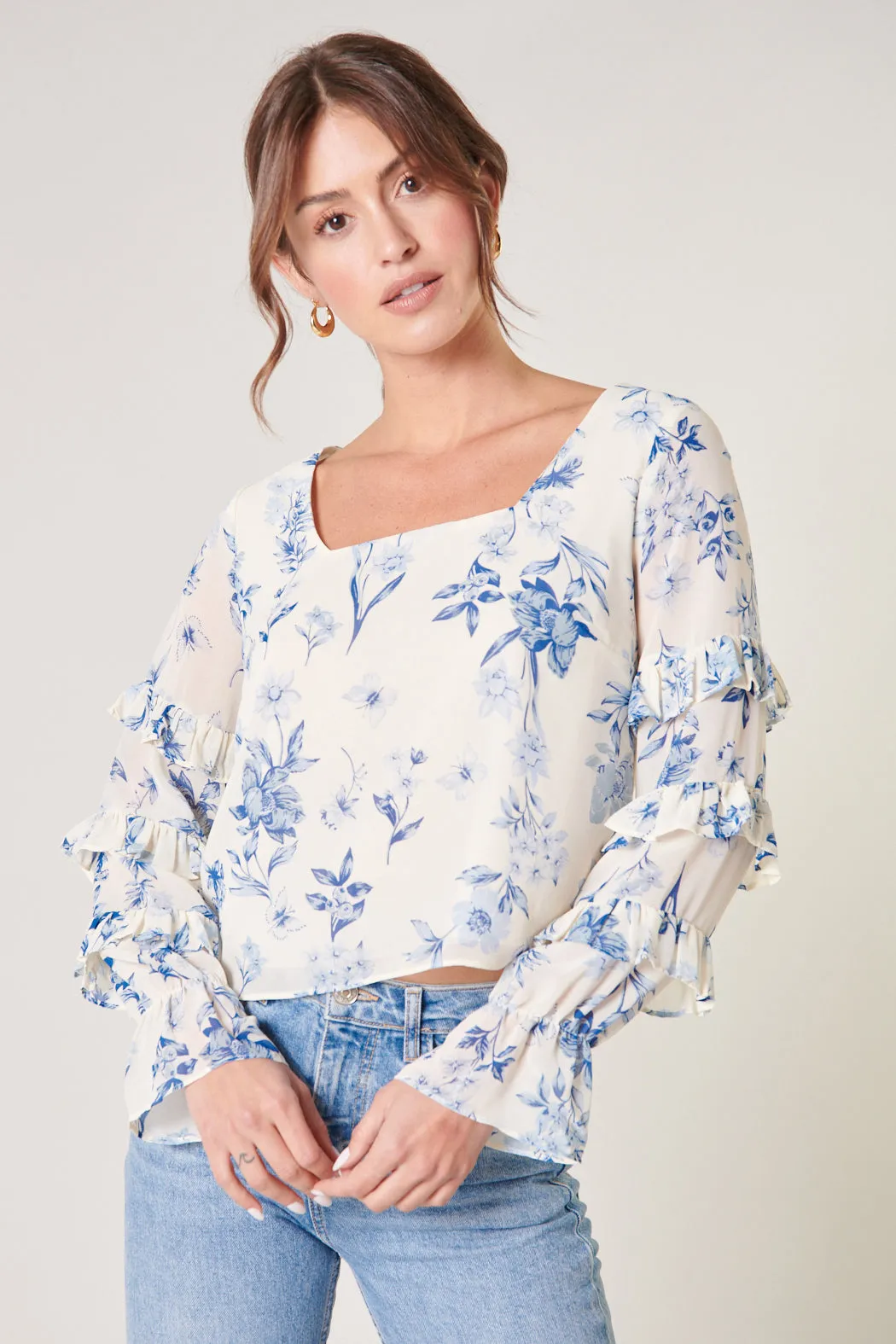April Blue Floral Francois Ruffle Square Neck Top sold by Sugarlips product image thumbnail 2