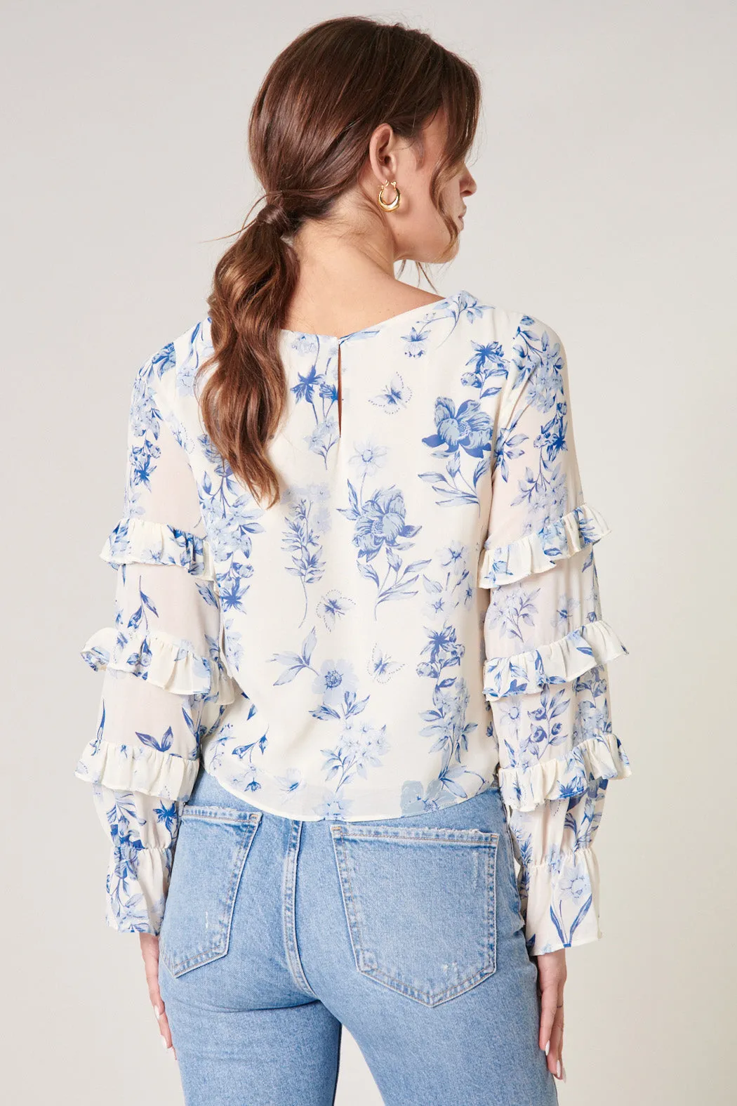 April Blue Floral Francois Ruffle Square Neck Top sold by Sugarlips product image thumbnail 3