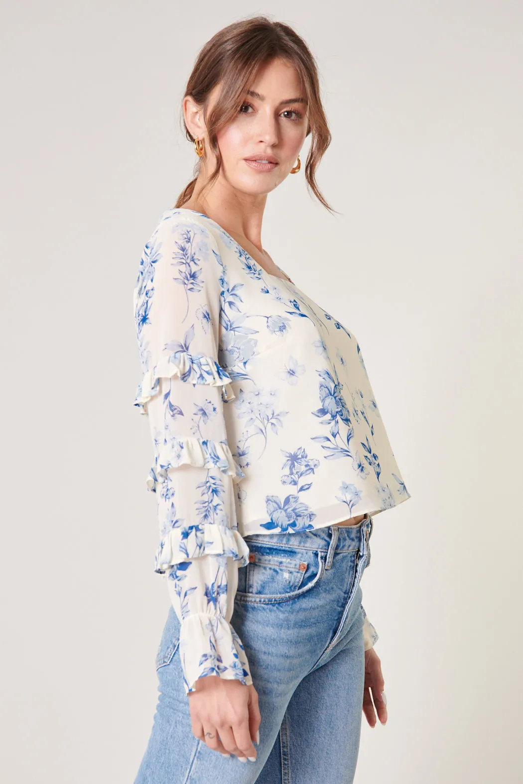 April Blue Floral Francois Ruffle Square Neck Top sold by Sugarlips product image thumbnail 4