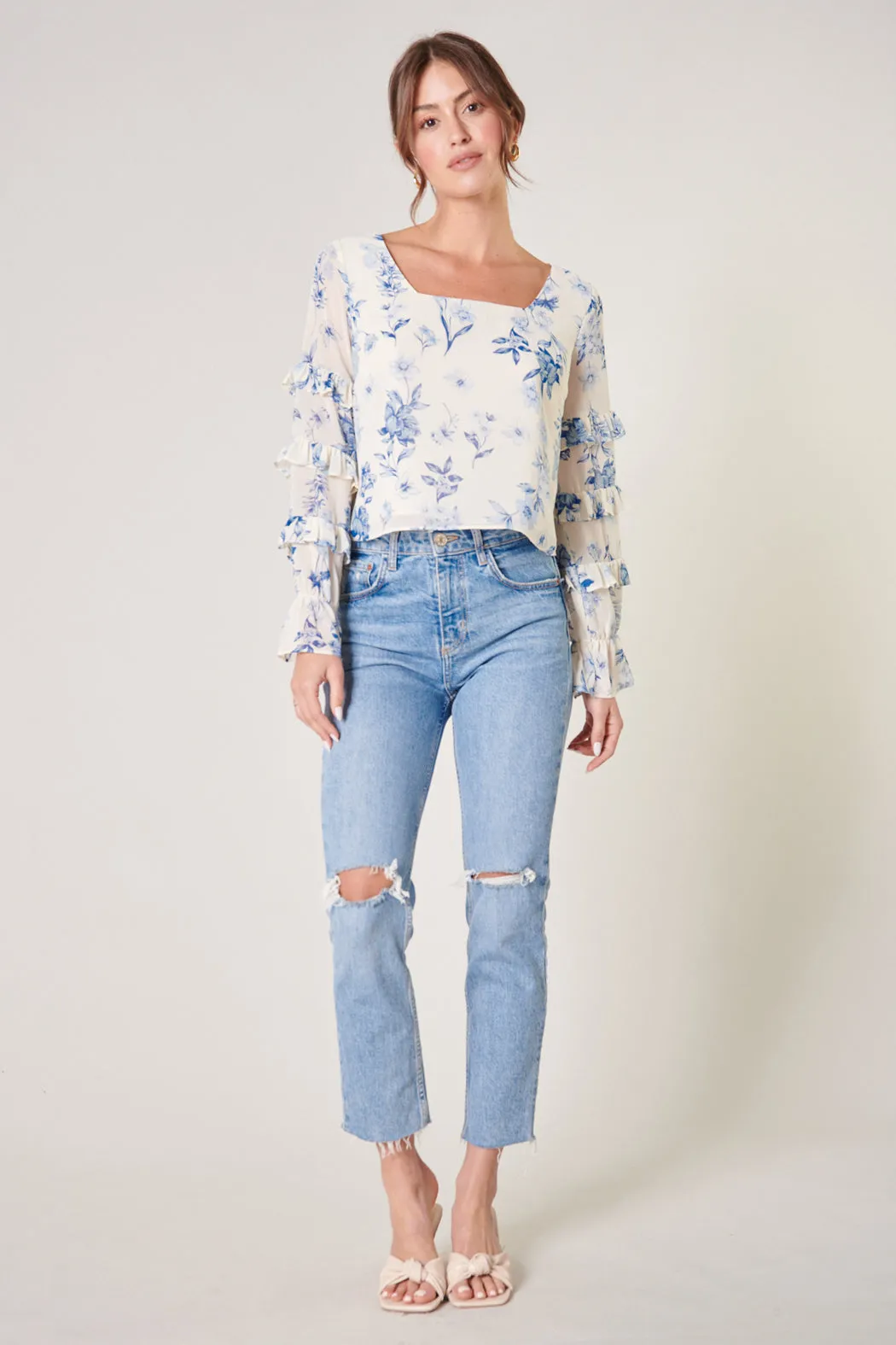 April Blue Floral Francois Ruffle Square Neck Top sold by Sugarlips product image thumbnail 5