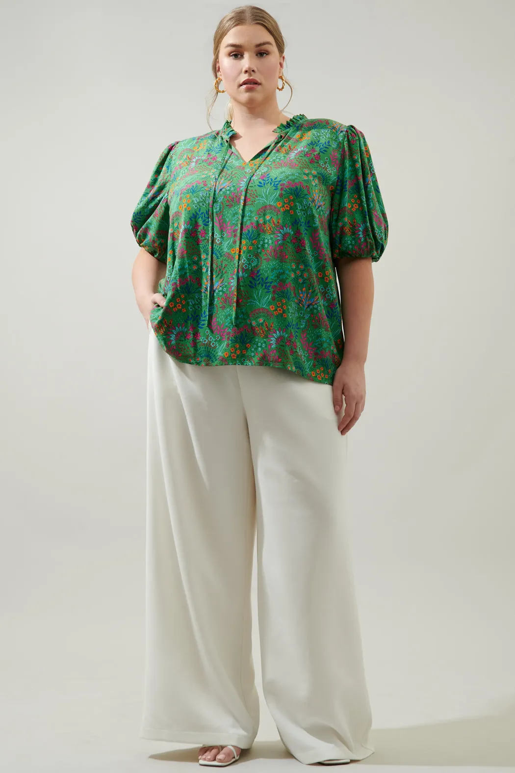 Ruya Floral Bluebay Puff Sleeve Blouse Curve sold by Sugarlips product image thumbnail 4