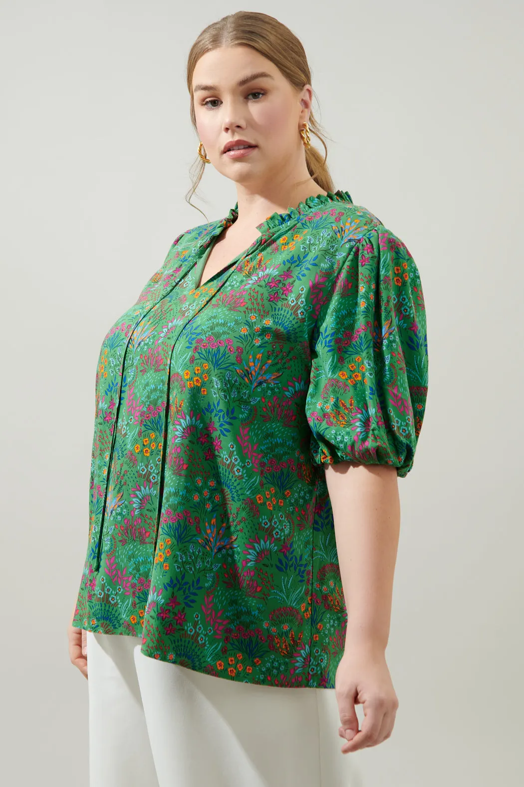 Ruya Floral Bluebay Puff Sleeve Blouse Curve sold by Sugarlips product image thumbnail 3