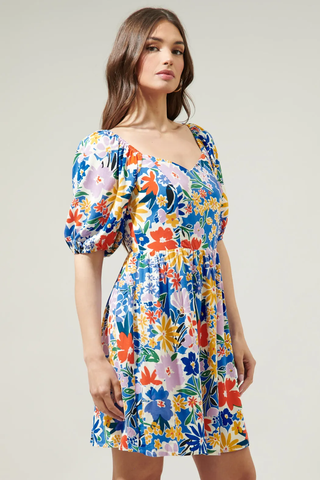 Ojai Floral Zipporah Puff Sleeve Sweetheart Mini Dress sold by Sugarlips product image thumbnail 3