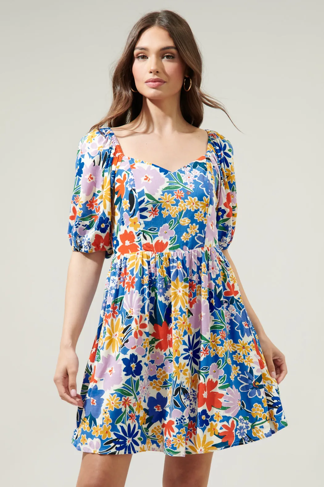 Ojai Floral Zipporah Puff Sleeve Sweetheart Mini Dress sold by Sugarlips