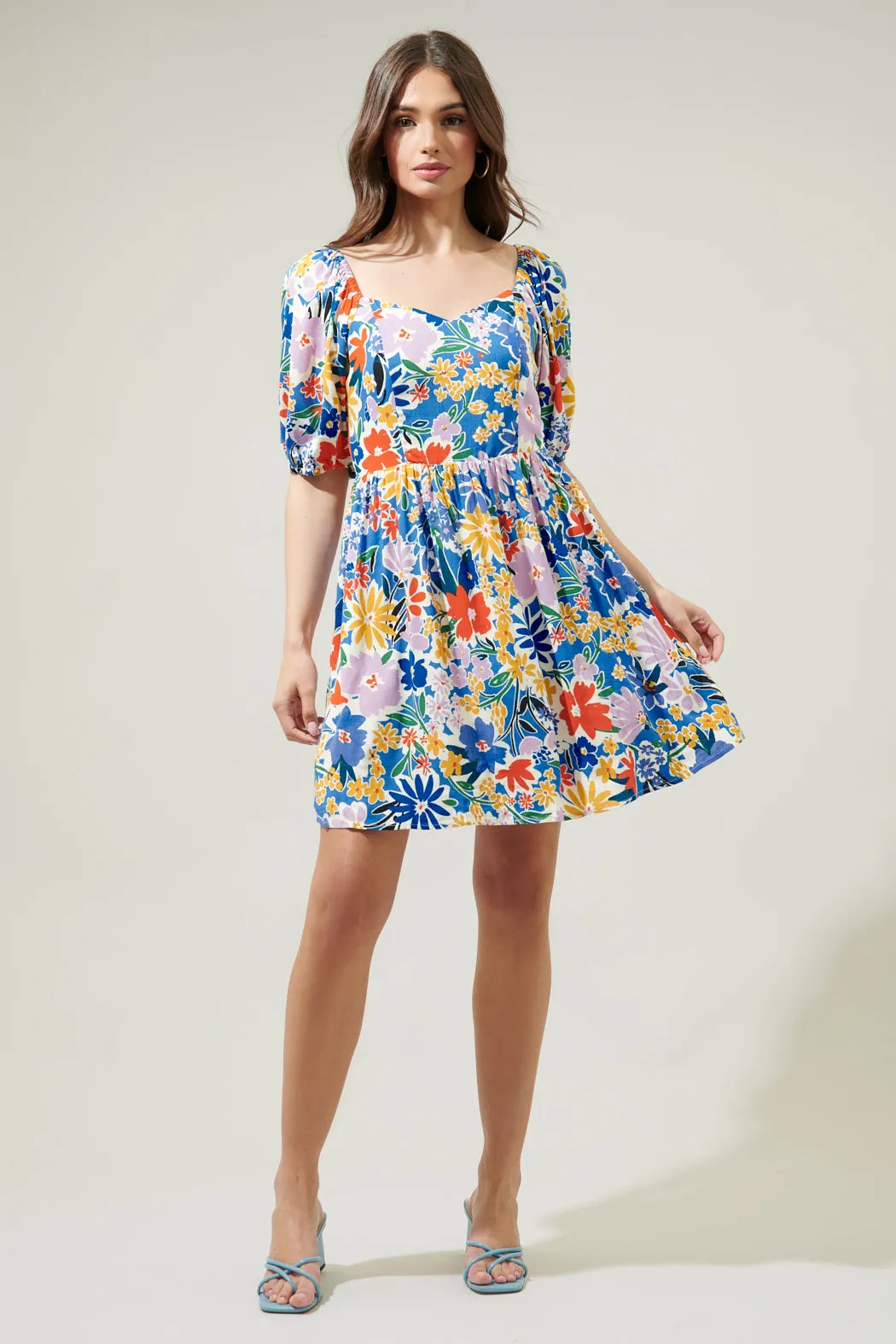 Ojai Floral Zipporah Puff Sleeve Sweetheart Mini Dress sold by Sugarlips product image thumbnail 4